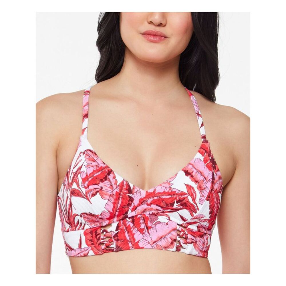 JESSICA SIMPSON Women's Pink Cropped Bikini Lace-Up Paradiso Palm Swimsuit Top S